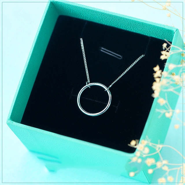 Minimalist Real 925 Sterling Silver Geometric Round Pendant Necklace 925 Sterling Silver Fashion Jewelry For Women Gift