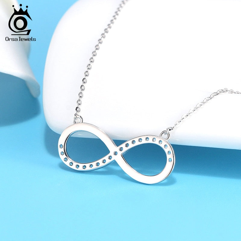 ORSA JEWELS 2020 AAAA Brilliant CZ Infinity Pendant 925 Silver Necklace for Women Lover Fashion Jewelry Birthday Gift SN192