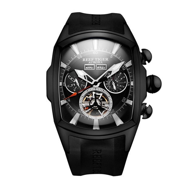 Reef Tiger/RT Luxury Watches Men's Tourbillon Analog Automatic Watch Rose Gold Tone Sport Wrist Watch Rubber Strap RGA3069