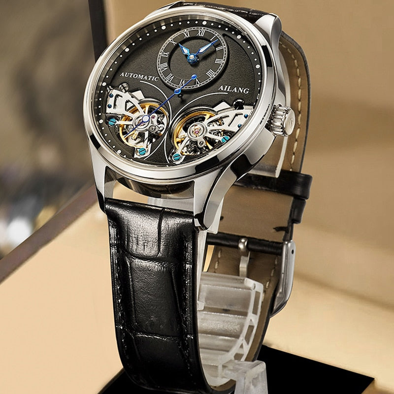 2020 New AILANG Brand Men Automatic mechanical Watches Top Leatehr Waterproof Steampunk Watches Mens Skeleton Clock Rome Relogio