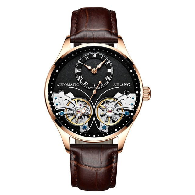 2020 New AILANG Brand Men Automatic mechanical Watches Top Leatehr Waterproof Steampunk Watches Mens Skeleton Clock Rome Relogio