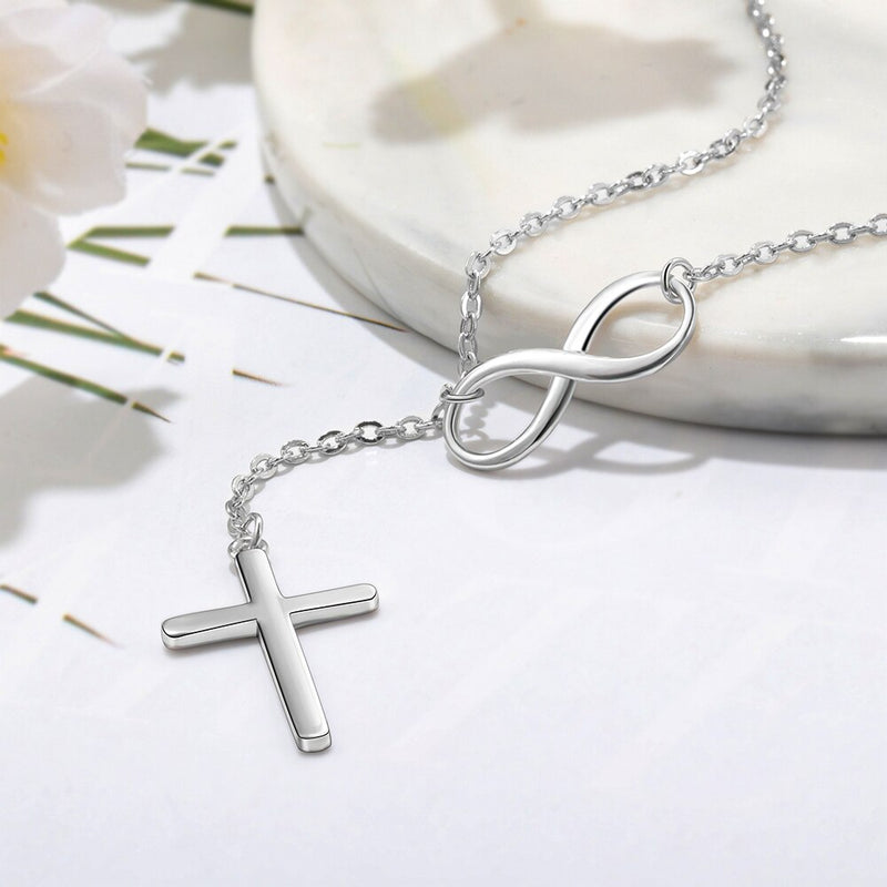 925 Sterling Silver Infinity Love Necklace with Cross Fashion Chain Necklaces for Women Wedding Jewelry (JewelOra NE101965)