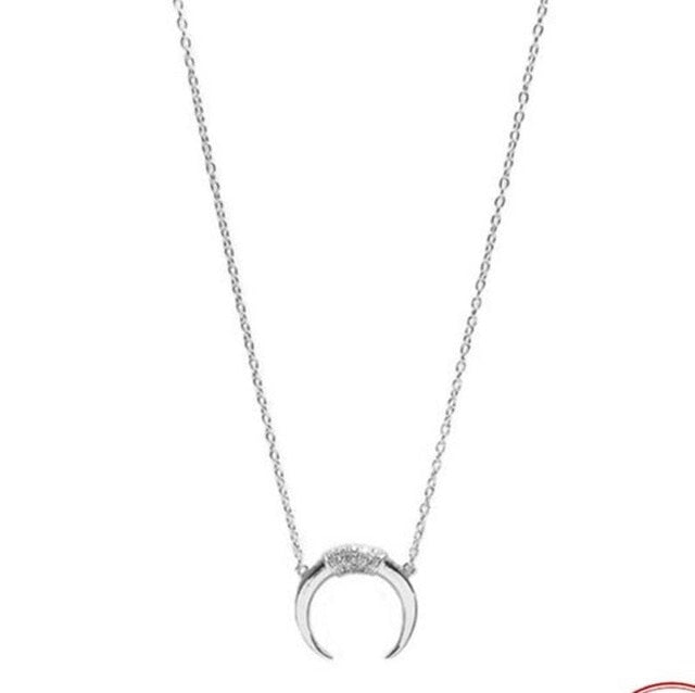 ROXI 925 Sterling Silver Maxi Long Crescent Moon Necklace Women Delicate Clear Zircon Horn Moon Pendants Necklaces Boho Jewelry