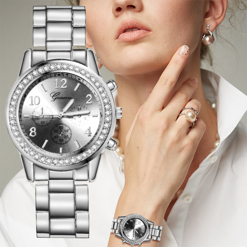 Reloj mujer silver watch for woman fashion rhinestone women Quartz luxury wristwatch ladies watch women watch relogio feminino