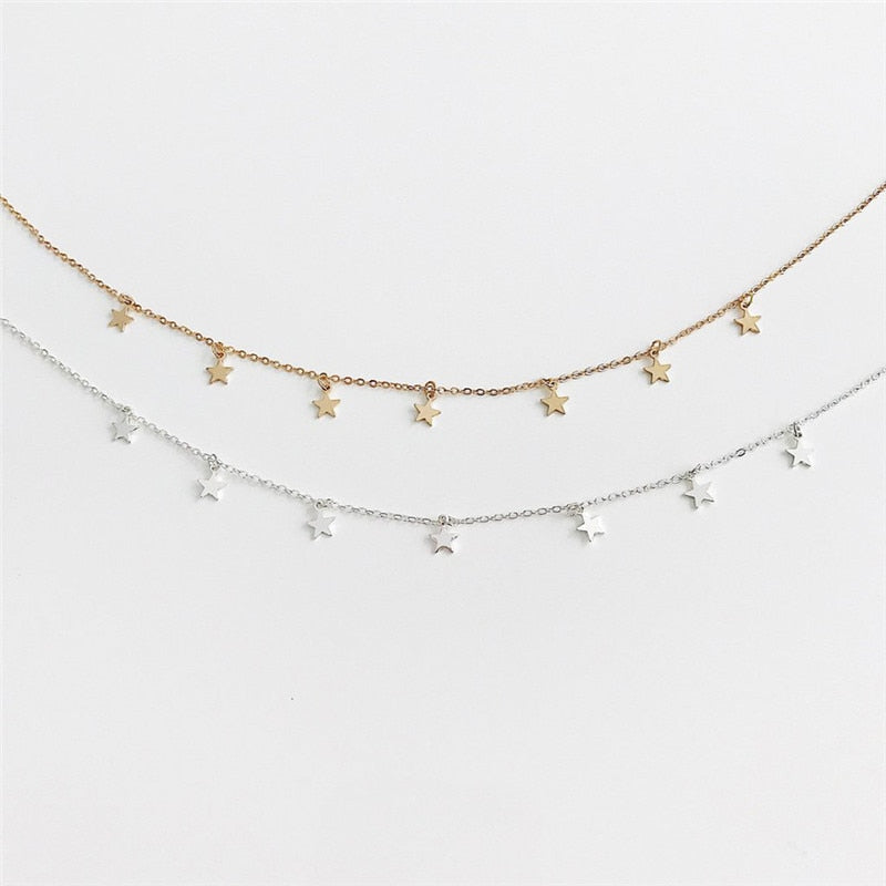Gold Color Star Party Women's Pendant Necklace Fashion Female Choker Necklaces Jewelry Simple Ladies Pentagon-Star Jewelry Gifts