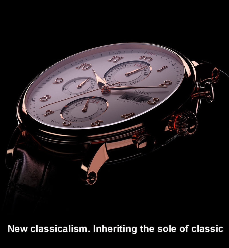 Switzerland LOBINNI Men Watches Luxury Brand Perpetual Calender Auto Mechanical Men's Clock Sapphire Leather relogio L13019-6