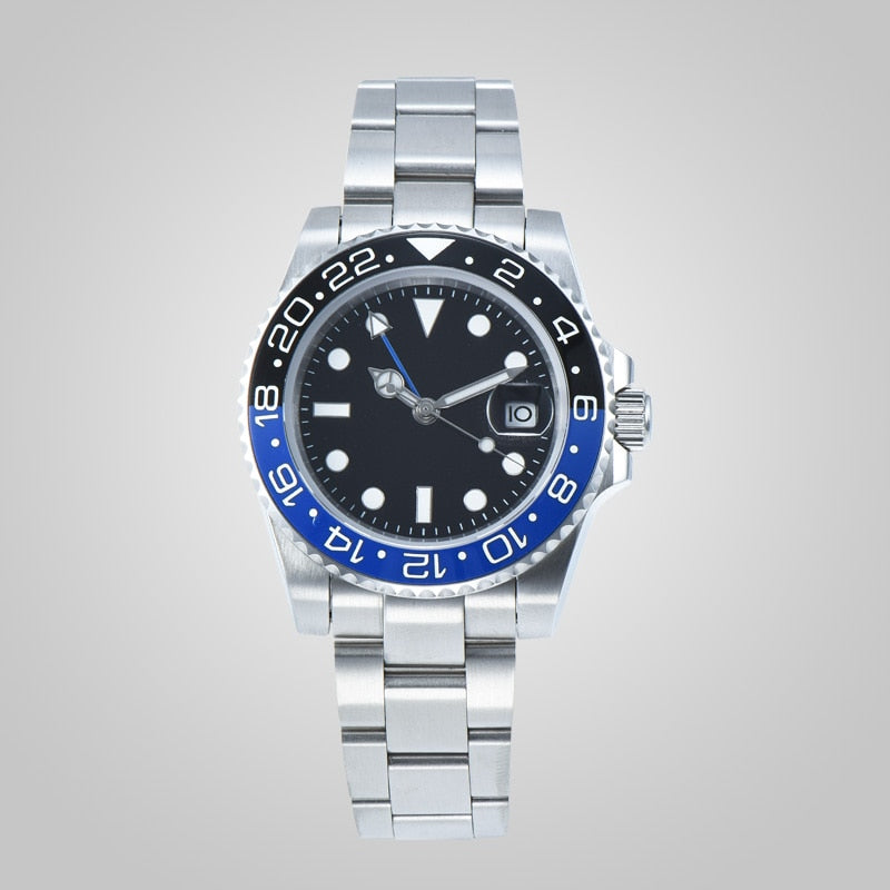 automatic watch GMT blue and black 40mm ceramics bezel sapphire glass for watch stainless steel bracelet movement A18-18