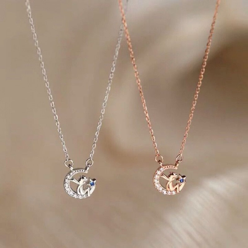 2020 New Fashion Little Prince Moon Pendant Necklace 925 Sterling Silver Clavicle Chain Luxury Fine Jewelry Women Wedding Gift