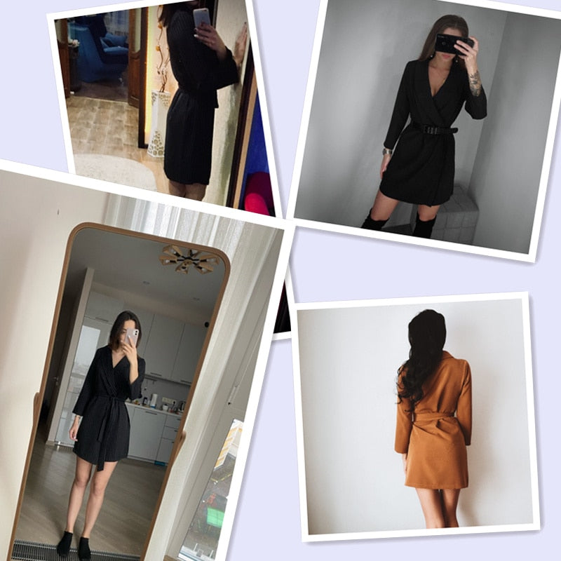 Women Vintage Sashes A-line Party Mini Dress Long Sleeve Notched Collar Solid Casual Elegant Dress 2020 Autumn New Fashion Dress