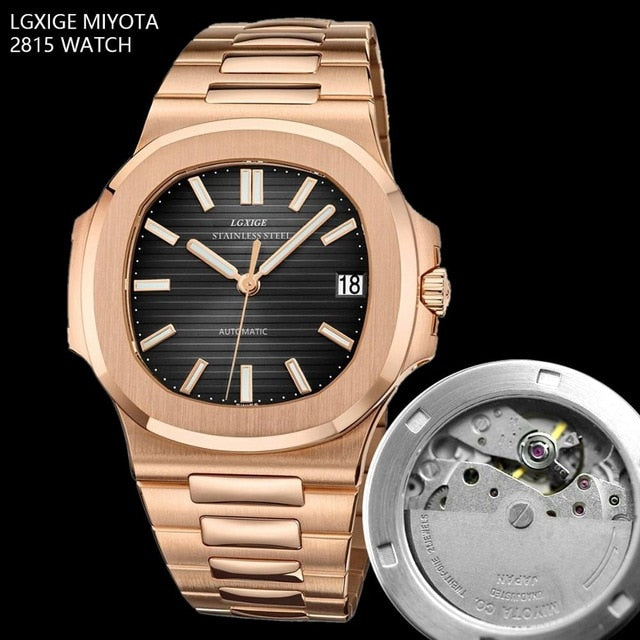 LGXIG Brand Men Watches Automatic Mechanical Watch AAA JAPAN 8215 Sport Clock Casual Patek Wrist watch PP Relojes Hombre 2020