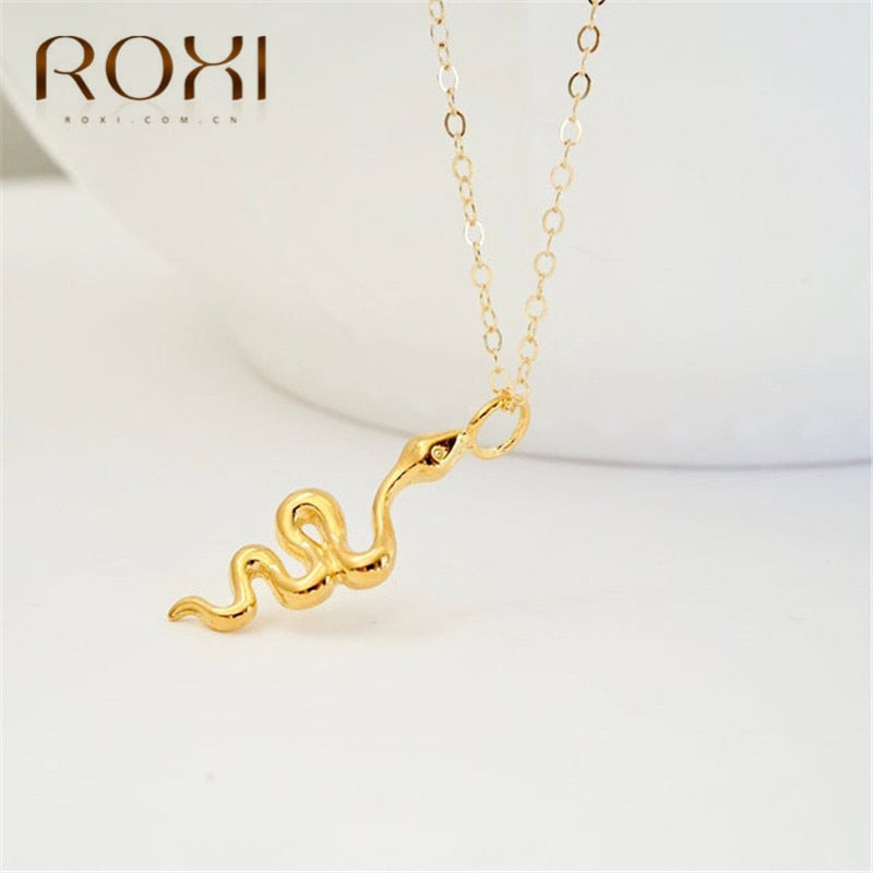 ROXI Personalized Thin Chain Necklace Animal Snake Pendant Necklace For Women Punk Clavicle Choker 925 Sterling Silver Necklace