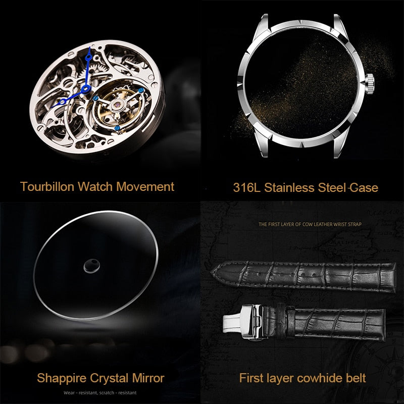 AESOP Mens Mechanical Watch Luxury for Men Watches Tourbillon Male Skeleton Men's Wrist Watch Man Luxury Clocks Waterproof 2020