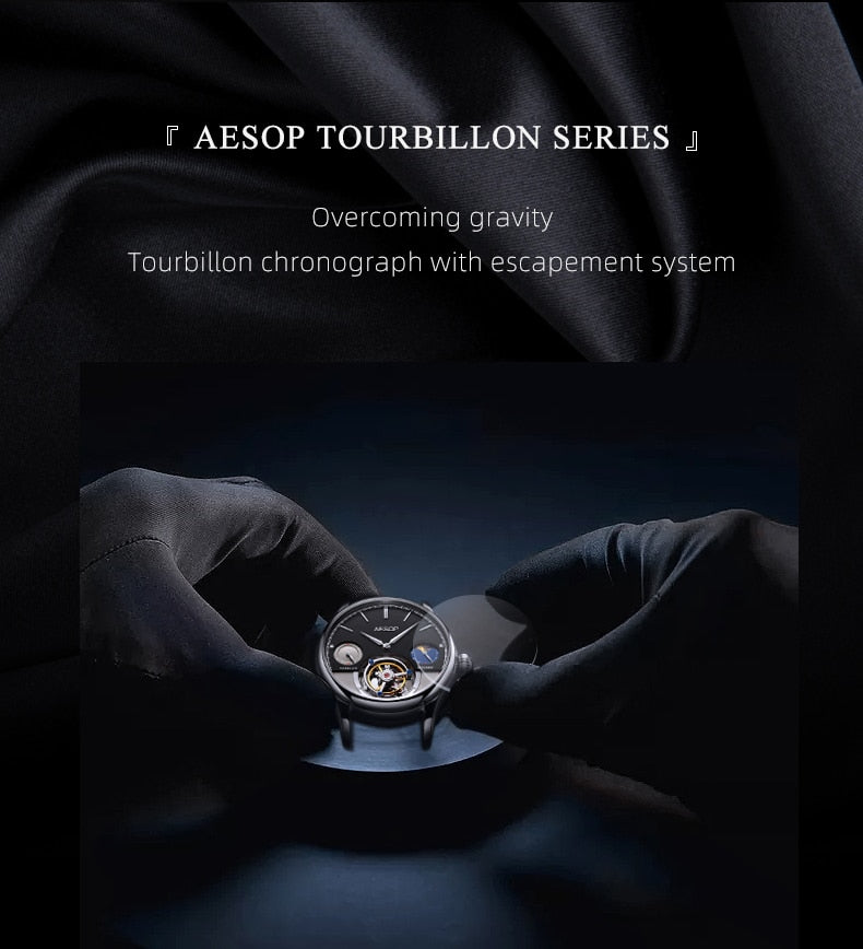 AESOP New Men's Watches Real Mechanical Tourbillon Watch for Men Wristwatch Man Skeleton Male Clock Sapphire Watch reloj hombre