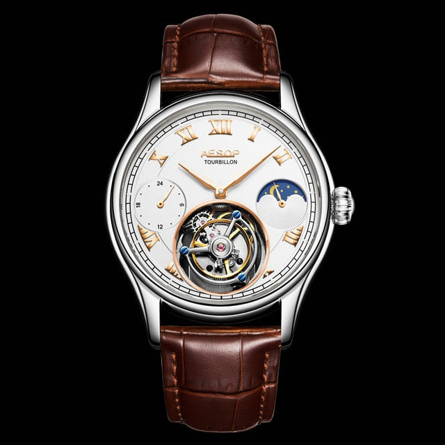 AESOP Tourbillon Men's Mechanical Watch Watches Male Leather Skeleton Watch for Men Man Luxury Clocks montre homme Dropshipping