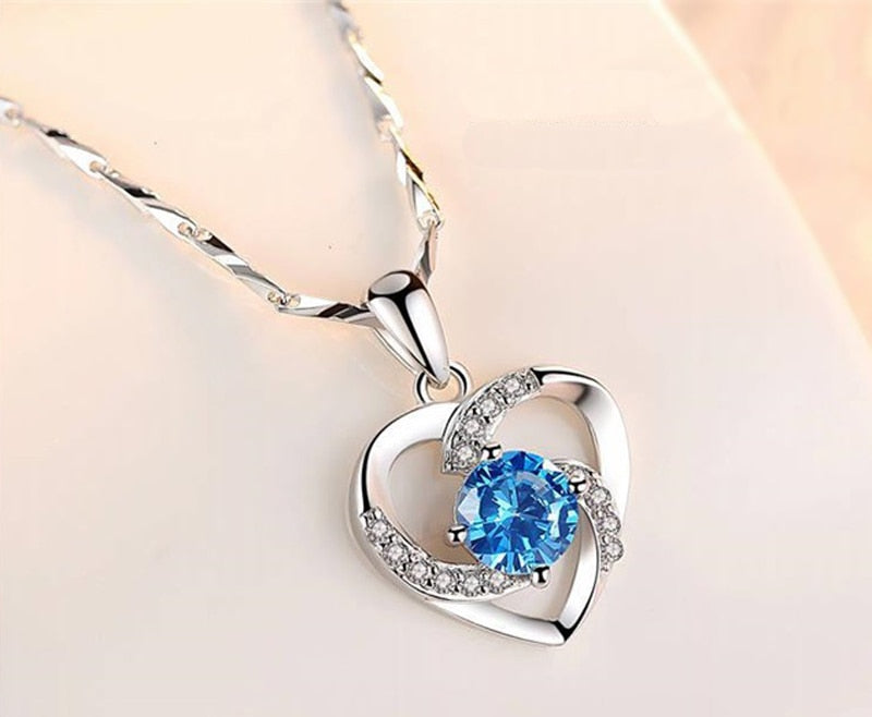 YANHUI Original Solid 925 Silver Chain Choker Necklace Luxury Crystal CZ Love Heart Pendant Necklaces Women Party Jewelry Gifts