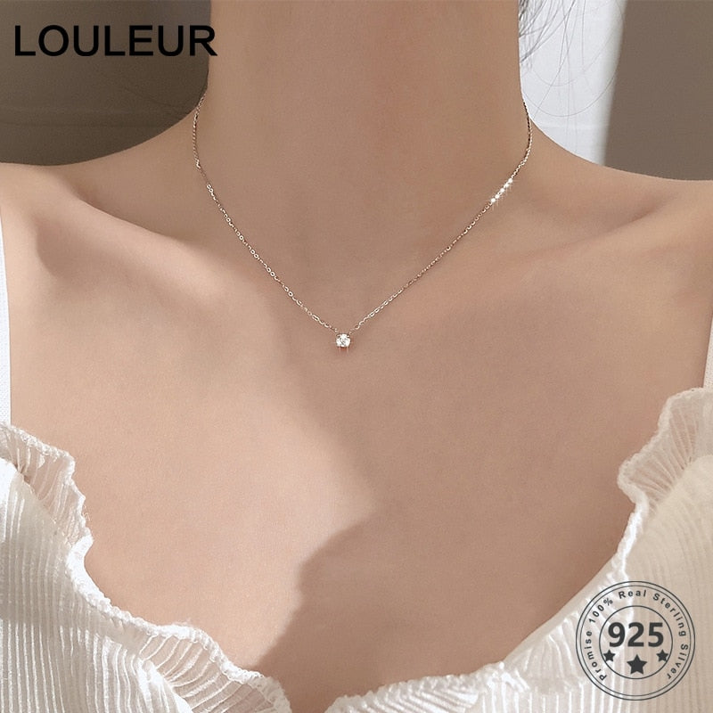 Louleur 925 Sterling Silver Necklace Single Zircon Pendant Necklace For Women Summer Fashion Silver 925 Jewelry Choker
