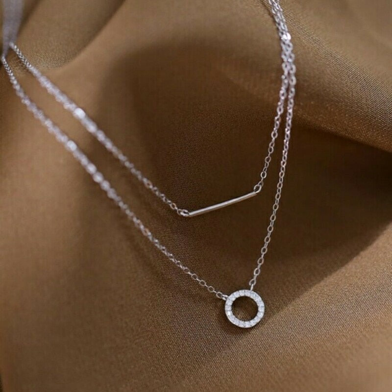 100% 925 Sterling Silver Necklace For Women double layered CZ Necklace Bohemian Long Chain Necklaces Statement fine Jewelry