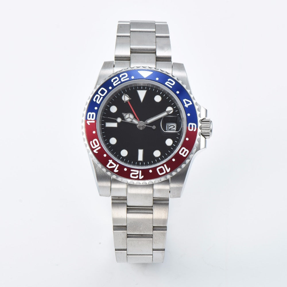 automatic watch 40 mm GMT blue and red bezel sterile dial sapphire glass watch stainless steel bracelet movement  A22-22
