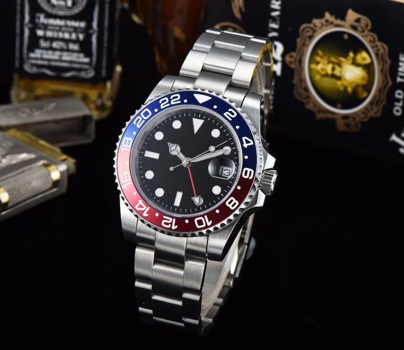 automatic watch 40 mm GMT blue and red bezel sterile dial sapphire glass watch stainless steel bracelet movement  A22-22