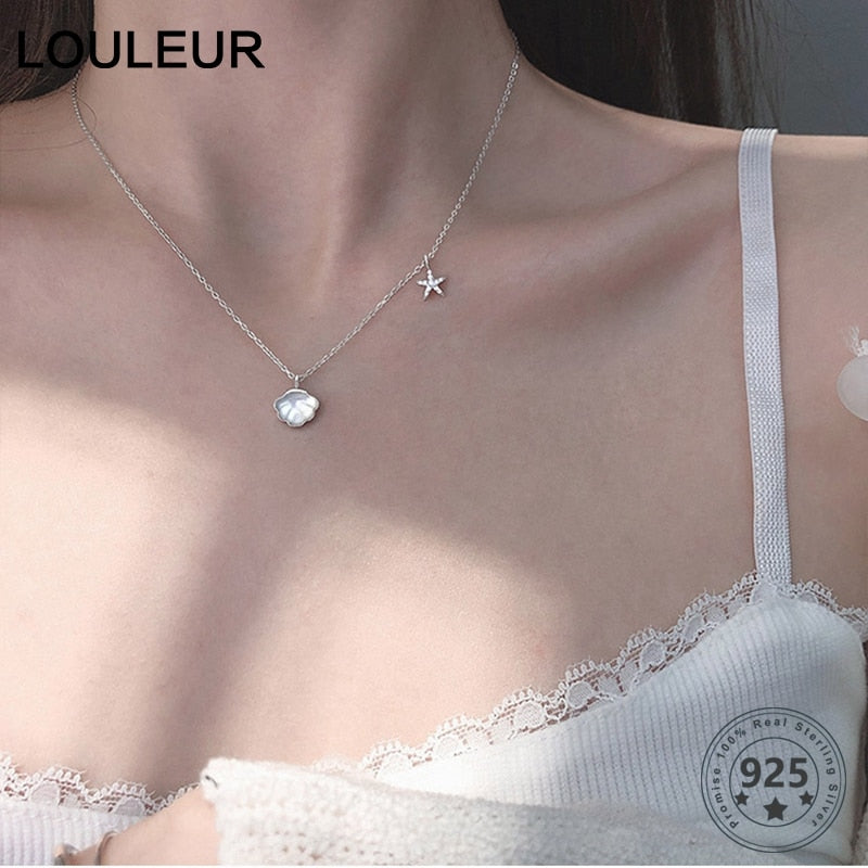 Louleur 100% Genuine 925 Sterling Shell Pendant Necklace Female Elegant Fashion Party Necklace For Women Luxury Fine Jewellery