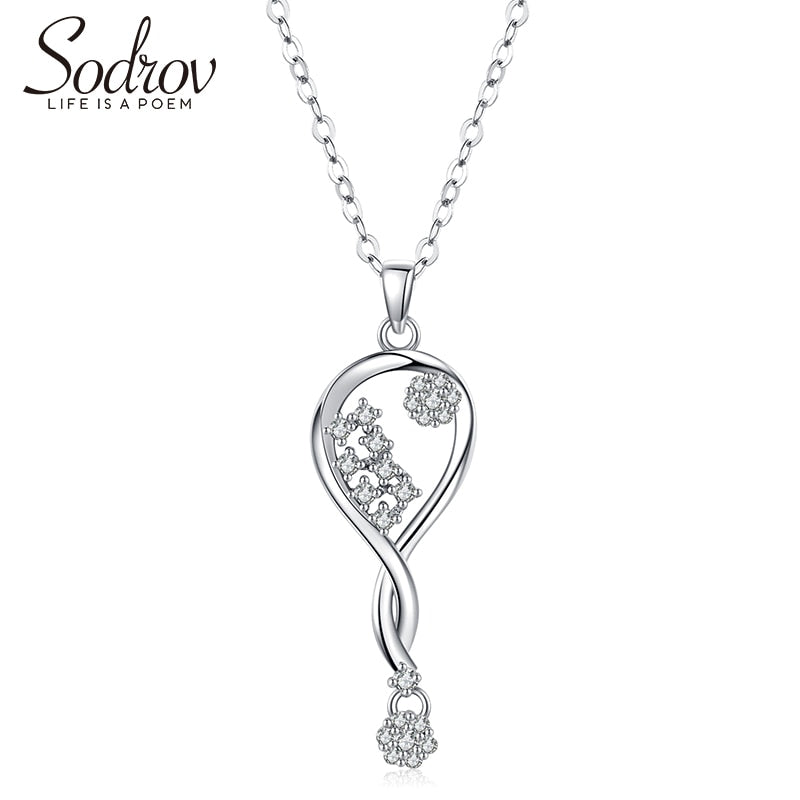 Sodrov Trendy Elegant 925 Sterling Silver Necklace Natural Pendant Necklace Fine Silver 925 Jewelry Silver Necklace for Women