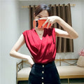 Deep V-Neck Women Shirt Pure Color Tops Autumn Summer Spring Female Rayon Sleeveless Elegant Office Lady Blouse