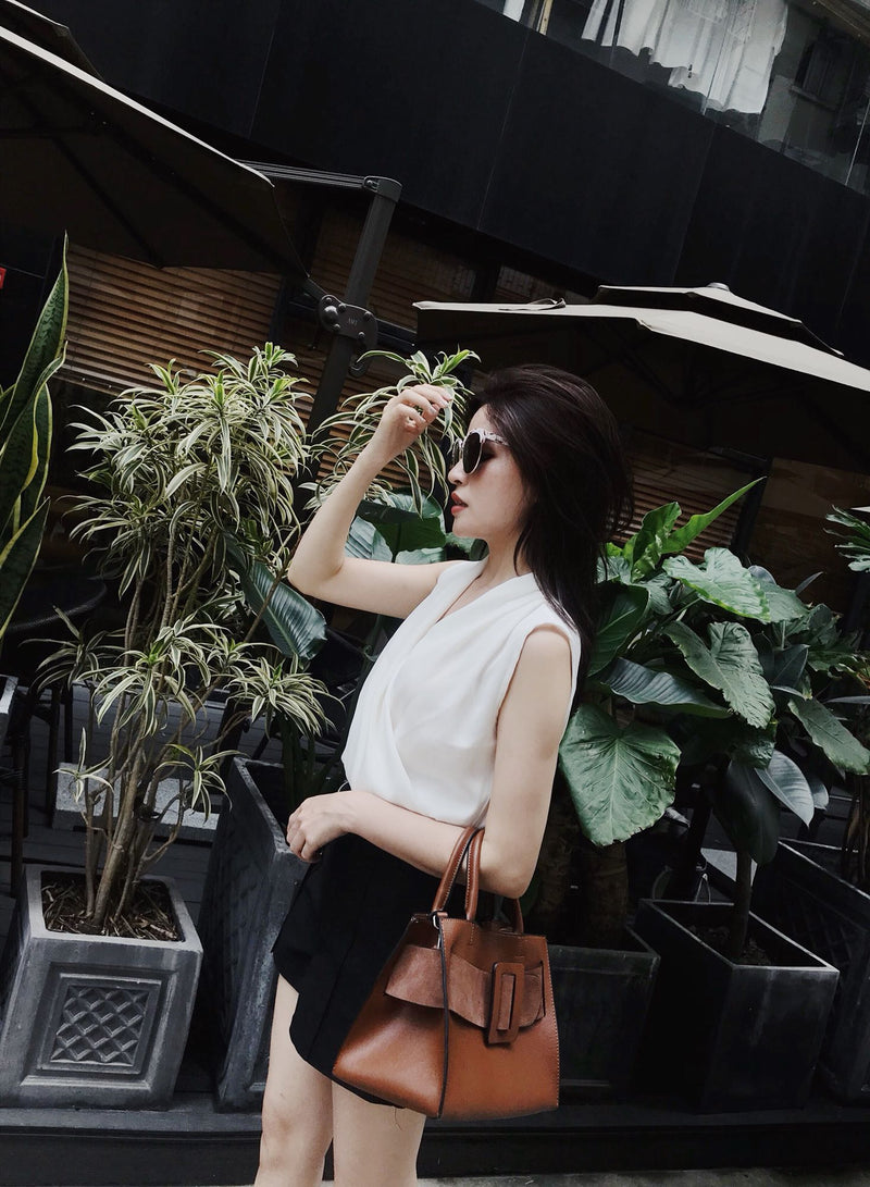Deep V-Neck Women Shirt Pure Color Tops Autumn Summer Spring Female Rayon Sleeveless Elegant Office Lady Blouse