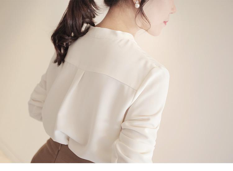 High Quality Spring Autumn Elegant White Women Tops Long Sleeve Chiffon Blouse Female Work Wear shirt