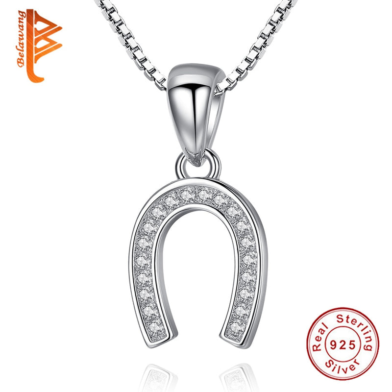 2018 Fashion Lucky Horseshoe Necklace 925 Sterling Silver Crystal U Pendant Necklace Chain Women Wedding Horse Hoof Jewelry