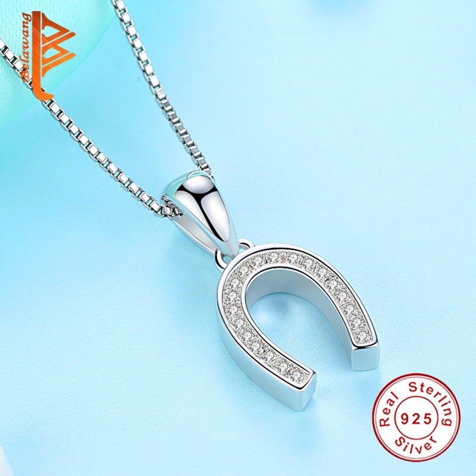 2018 Fashion Lucky Horseshoe Necklace 925 Sterling Silver Crystal U Pendant Necklace Chain Women Wedding Horse Hoof Jewelry
